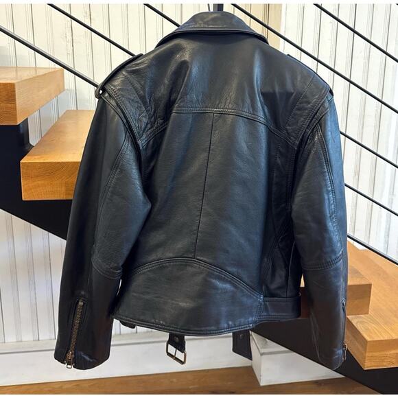 VTG Olde Hide House Black Leather Moto Jacket Quilted Inside Brass Zipper S - Picture 3 of 6